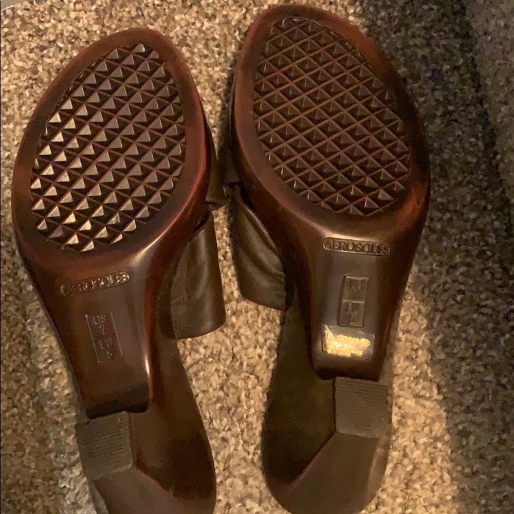 Brown Aerosole leather sandals with wooden heel - Picture 6 of 8